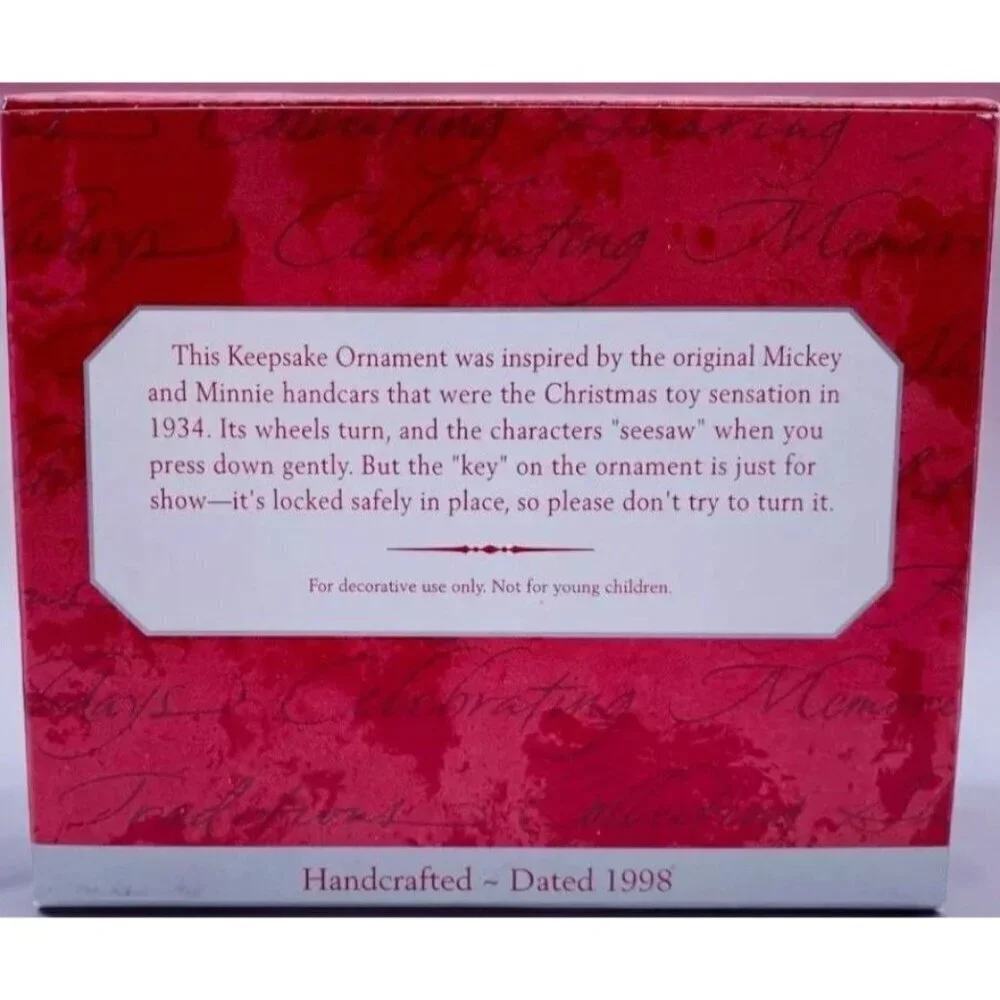 Vintage 1998 Hallmark Ornament Mickey Minnie Handcar 25 Anniversary Collectible